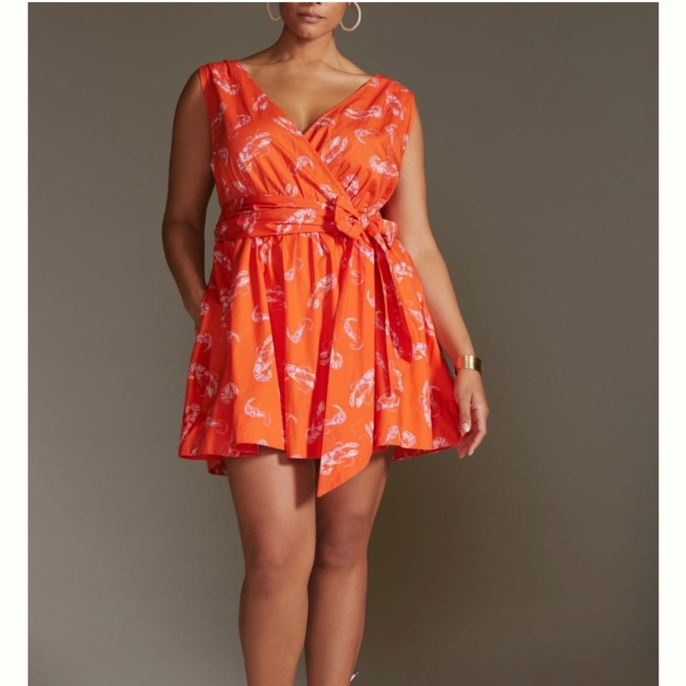 NEW Anthropologie Maeve Orange Crawfish Mini Dress with Tie Waist